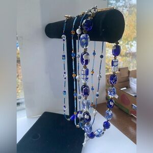 4 Stunning Jewish Blue and Silver Beaded Necklaces